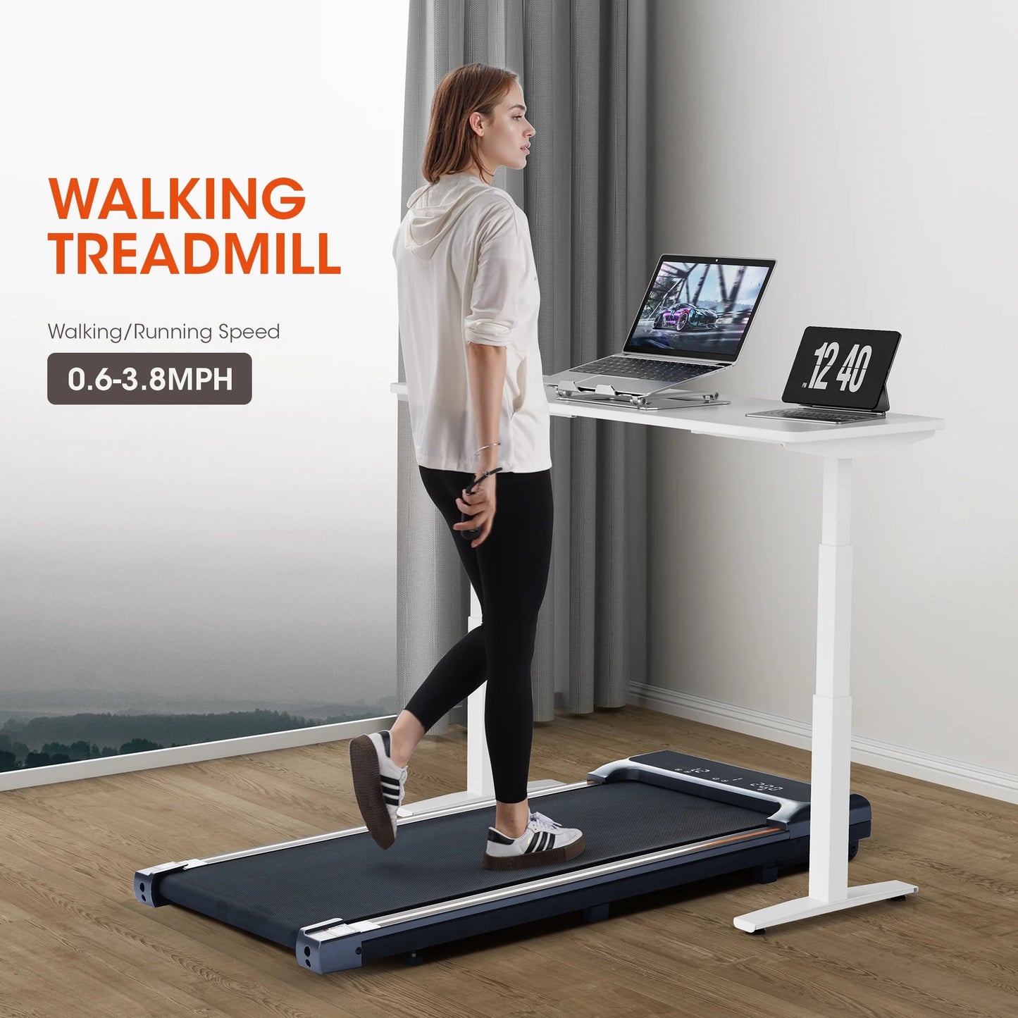 Walking Pad Under Desk Treadmill – 2-in-1 Lightweight Exercise Treadmill with Remote Control, 0.6-3.8 Speed Range for Home & Office Workouts